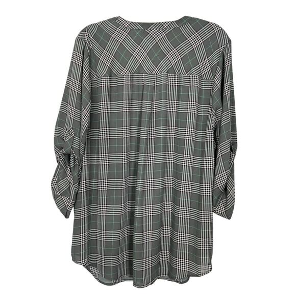 Torrid Harper Gray Plaid A-line Lightweight 3/4" Sleeves V-neck Blouse Size 3 - Picture 4 of 9